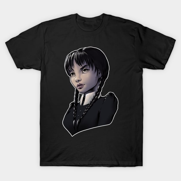 Wednesday Addams Cartoon T-Shirt by Anilia